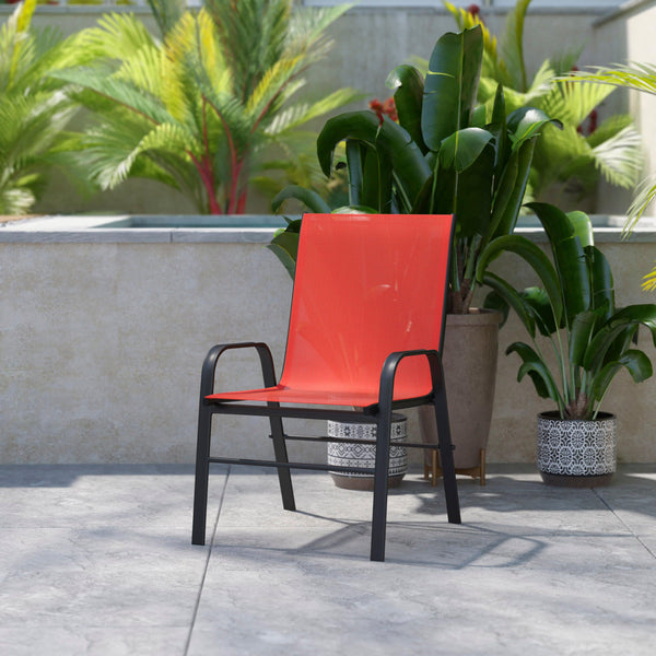 Red |#| Red Outdoor Stack Chair with Flex Comfort Material - Patio Stack Chair