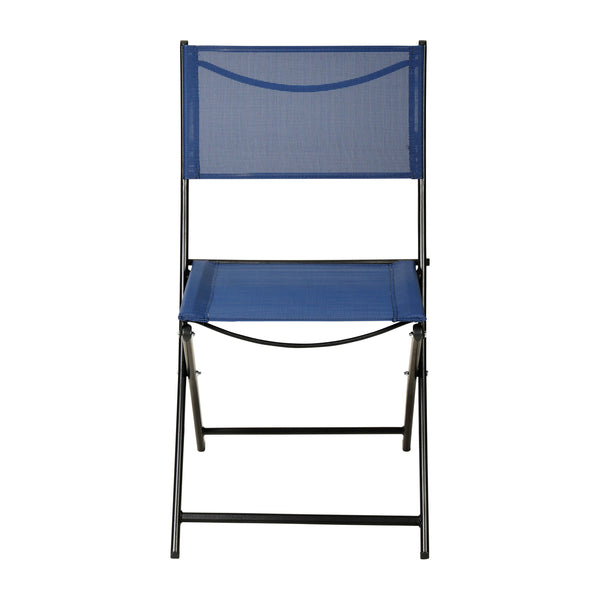 Navy |#| 2 Pack Commercial Outdoor Flex Comfort Folding Chair with Metal Frame in Navy