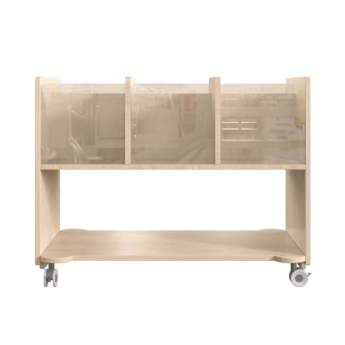Commercial Wooden Mobile Storage Cart with 6 Clear Compartments - Shelf, Natural