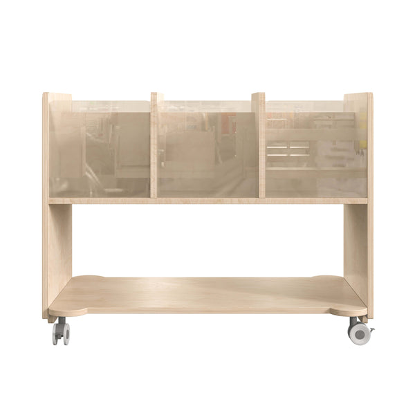 Commercial Wooden Mobile Storage Cart with 6 Clear Compartments - Shelf, Natural
