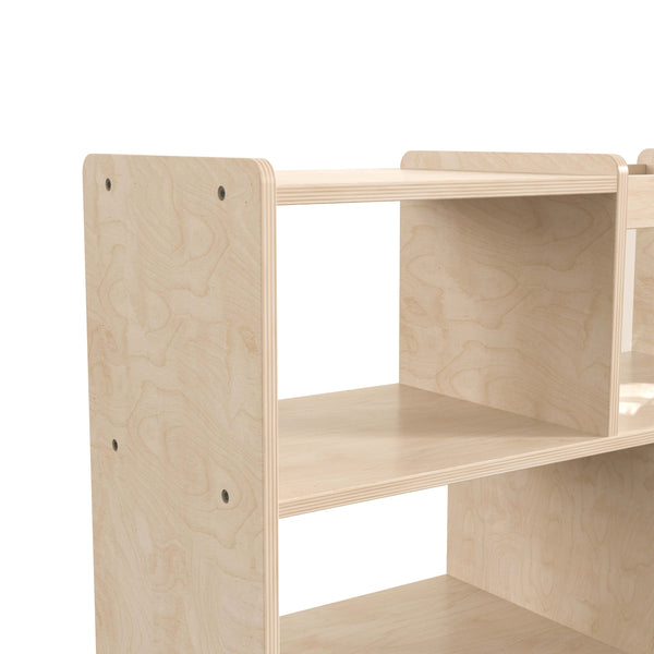 Commercial Wooden Mobile Storage Cart with 4 Compartments - Bin, Natural