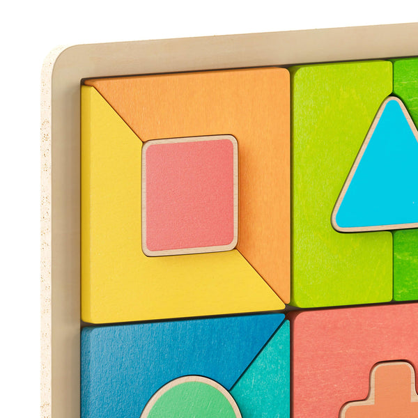 Commercial Grade Wooden Geometric Shape Building Puzzle - Natural/Multicolor