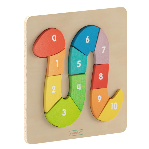 Commercial Grade Number Snake Wooden Puzzle Board - Natural/Multicolor
