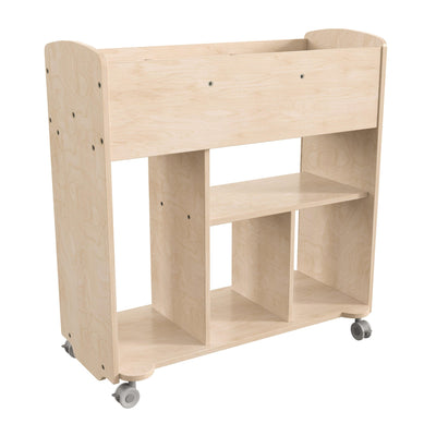 Bright Beginnings Commercial Grade Double Sided Space Saving Wooden Mobile Storage Cart with Locking Caster Wheels