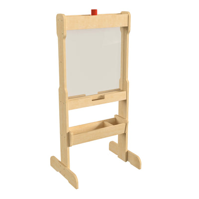 Bright Beginnings Commercial Grade Double Sided Wooden Free-Standing STEAM Easel with Storage Tray, Acrylic Paint Window - Holds Two Accessory Panels - View 1