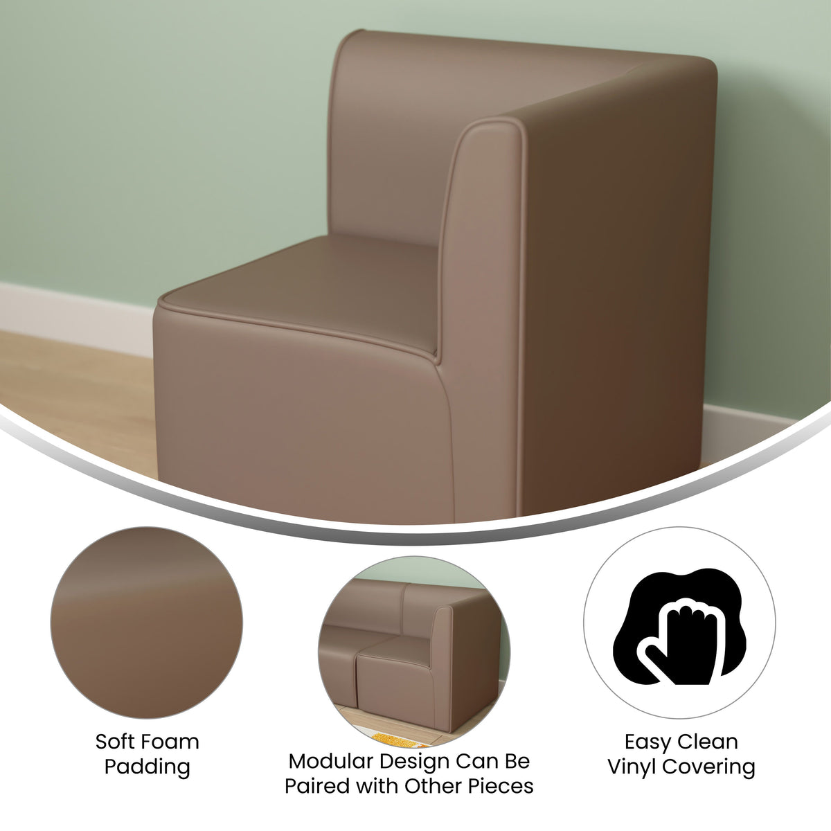 Commercial Grade Armless Modular 1-Seater Corner Chair - Neutral Vinyl