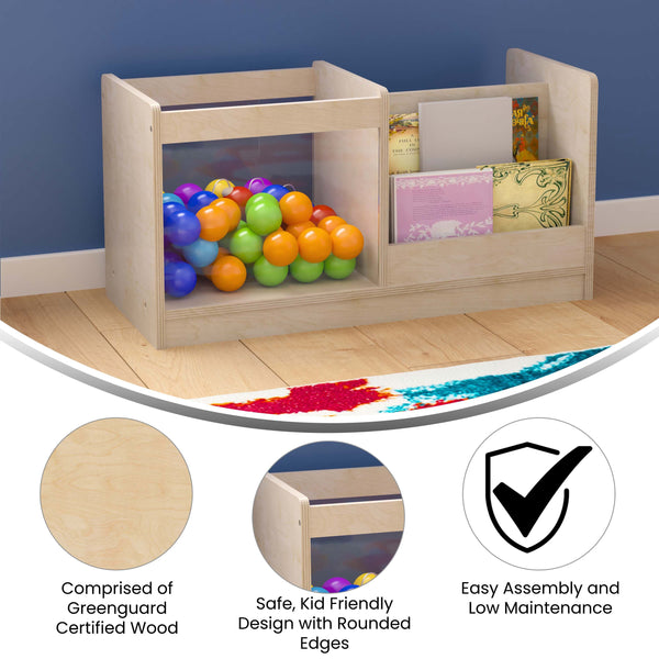 Commercial Grade Natural 2 Tier Double Display Shelf with Clear Storage Bin