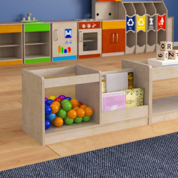Commercial Grade Natural 2 Tier Double Display Shelf with Clear Storage Bin