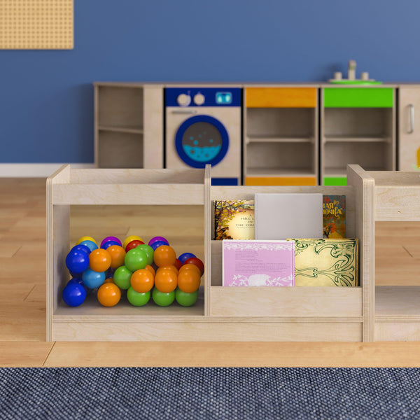 Commercial Grade Natural 2 Tier Double Display Shelf with Clear Storage Bin