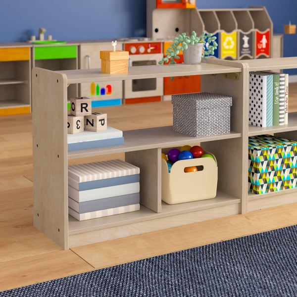 Wooden 3 Section Commercial Grade Modular Classroom Storage Cabinet, Natural