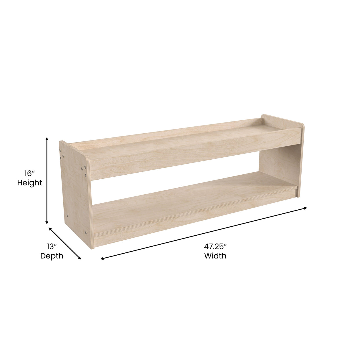 Commercial Grade Natural Finish Wooden Classroom 2 Tier Display Shelf Unit