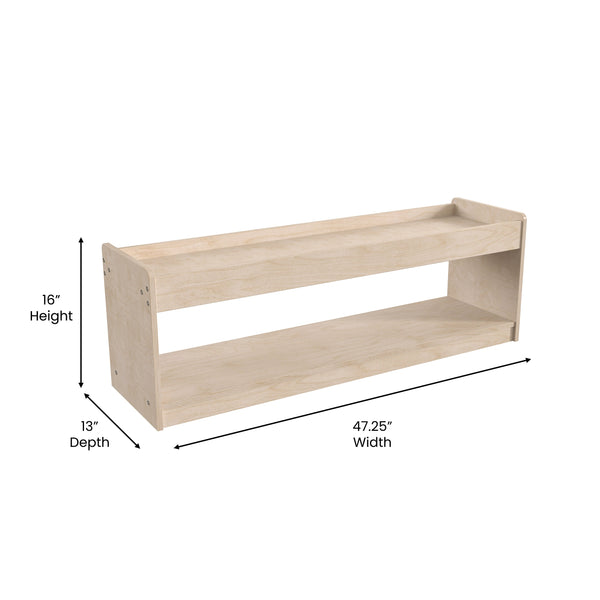 Commercial Grade Natural Finish Wooden Classroom 2 Tier Display Shelf Unit