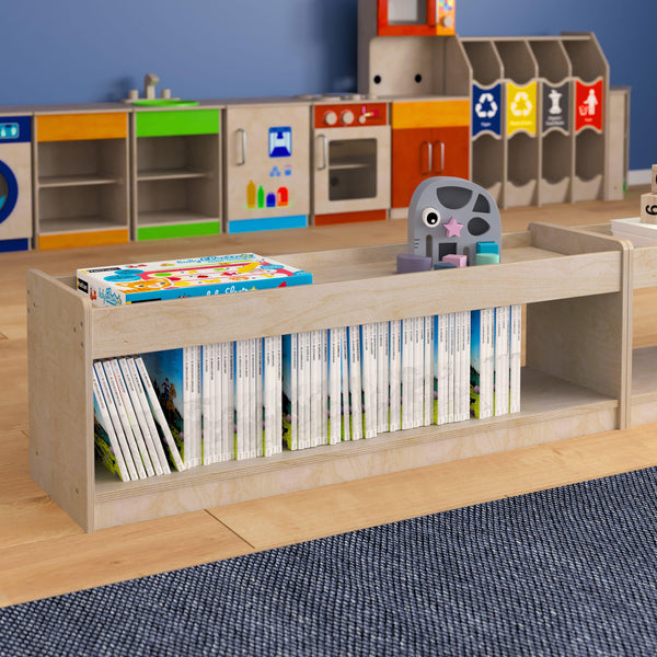 Commercial Grade Natural Finish Wooden Classroom 2 Tier Display Shelf Unit
