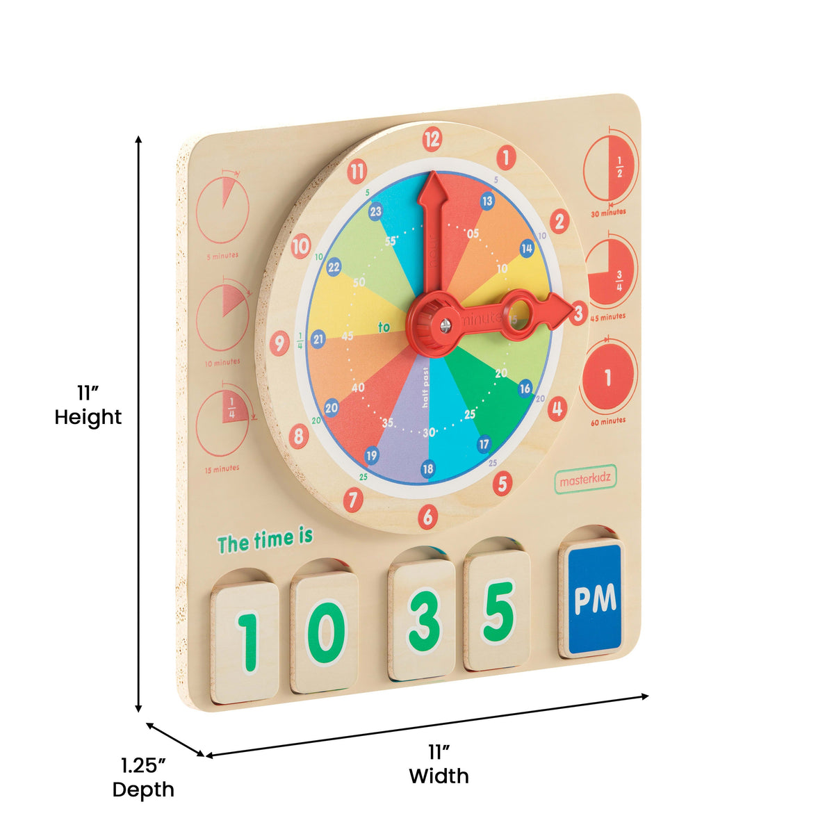 Commercial Grade STEM Telling Time Learning Board - Natural/Multicolor