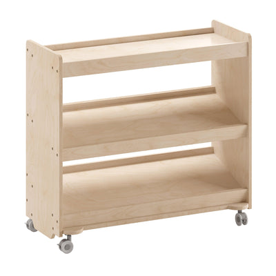 Bright Beginnings Commercial Grade Space Saving Wooden Mobile Classroom Storage Cart, 3 Angled Shelves and Locking Caster Wheels, Kid Friendly Design - View 1