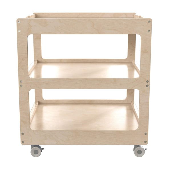Commercial Grade Natural Wooden 3 Shelf Square Classroom Mobile Storage Cart