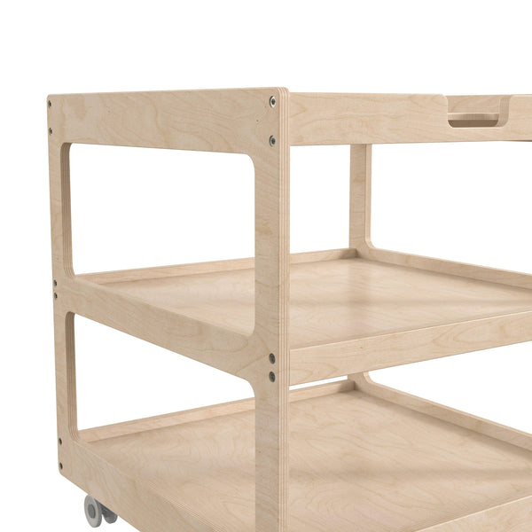 Commercial Grade Natural Wooden 3 Shelf Square Classroom Mobile Storage Cart