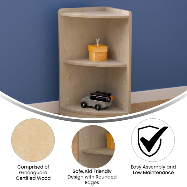 Commercial Grade Natural Finish Wooden Classroom 2 Tier Corner Storage Unit