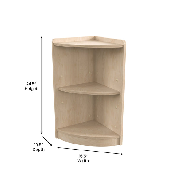 Commercial Grade Natural Finish Wooden Classroom 2 Tier Corner Storage Unit