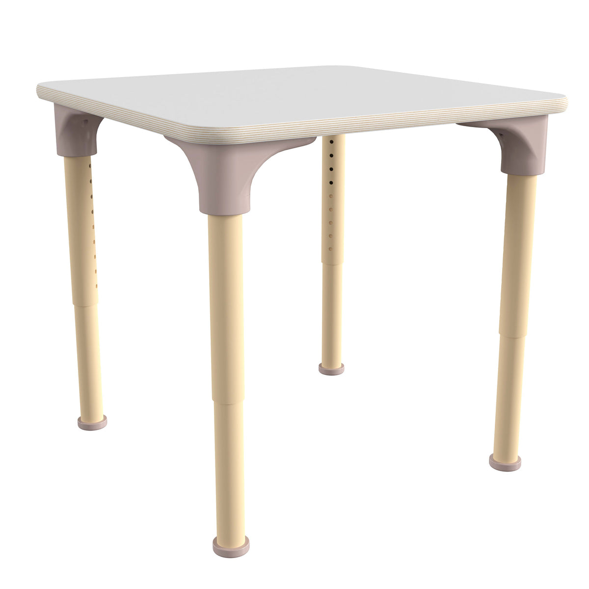 Commercial Grade Adjustable Height Square Wooden Classroom Table - Beech/White