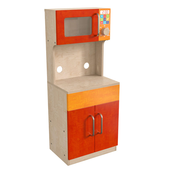Wooden Commercial Grade Kid's Kitchen Cabinet with Microwave and Storage