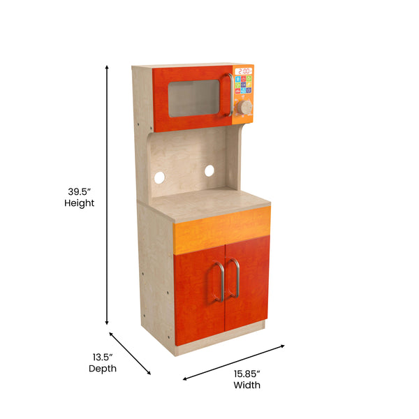 Wooden Commercial Grade Kid's Kitchen Cabinet with Microwave and Storage