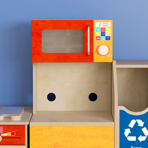 Wooden Commercial Grade Kid's Kitchen Cabinet with Microwave and Storage