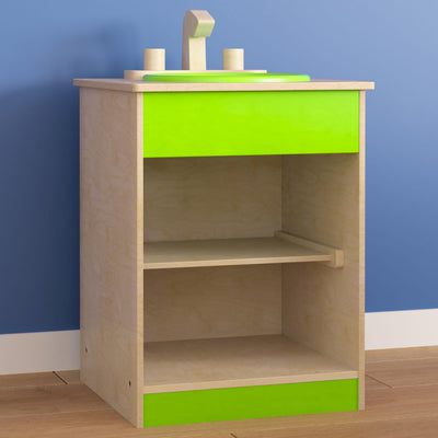 Bright Beginnings Commercial Grade Wooden Children's Kitchen Sink with Integrated Storage - View 2