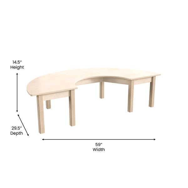Commercial Grade Half Circle Wooden Classroom Activity Table - Beech