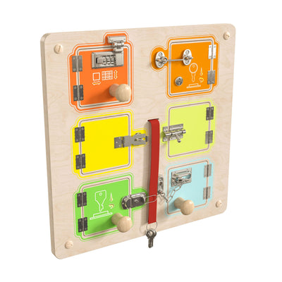 Bright Beginnings Commercial Grade Wooden Locks and Buckles STEAM Wall Accessory Board - View 1