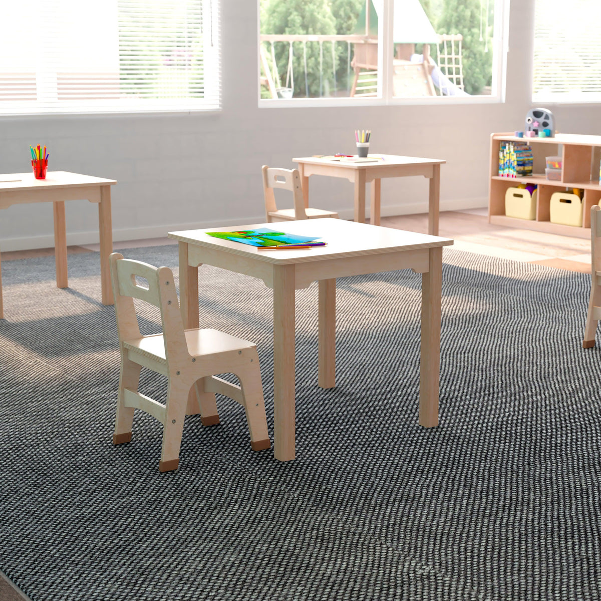 Commercial Grade 23.5inch Square Wooden Preschool Classroom Activity Table - Beech