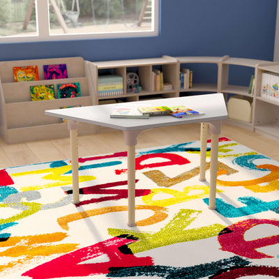 Bright Beginnings Commercial Grade Wooden Trapezoid Adjustable Height Classroom Activity Table - Metal Legs Adjust From 15"H - 23"H - View 2
