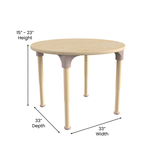Commercial Grade Adjustable Height Round Wooden Classroom Table - Beech