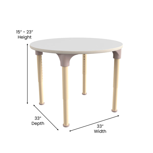 Commercial Grade Adjustable Height Round Wooden Classroom Table - Beech/White