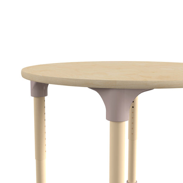 Commercial Grade Adjustable Height Round Wooden Classroom Table - Beech