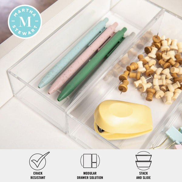 Set of 3 Clear Plastic Stackable Desktop Storage Organizer Trays - 3" x 7.5"