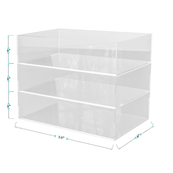 Set of 3 Clear Plastic Stackable Desktop Storage Organizer Trays - 3" x 7.5"