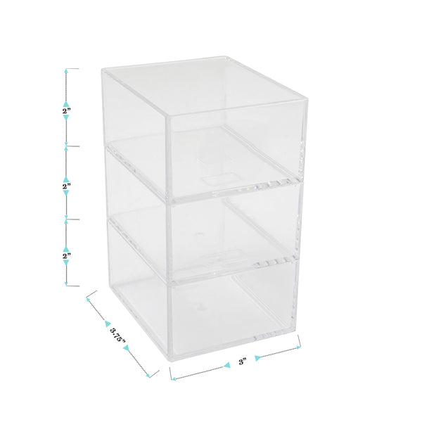 Set of 3 Clear Plastic Stackable Desktop Storage Organizer Trays - 3" x 3.75"