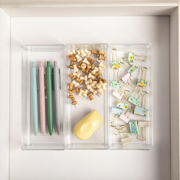 Set of 3 Clear Plastic Stackable Desktop Storage Organizer Trays - 3" x 7.5"