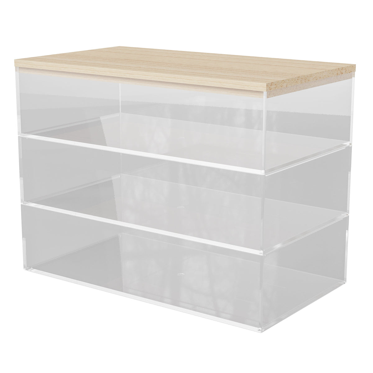 Clear/Light Natural |#| Premium Clear Plastic Storage Bins with Lt Natural Paulownia Wood Lid - 7.5"x3"