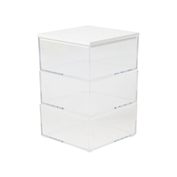 Clear/White |#| Premium Clear Plastic Storage Bins with White MDF Lid-3.75"x3"