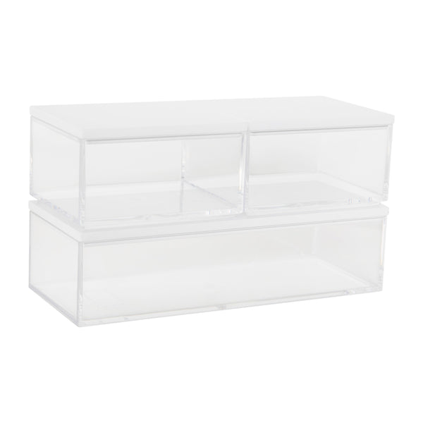 Clear/White |#| Premium Clear Plastic Storage Bins with White MDF Lids-2-SM/1-MED