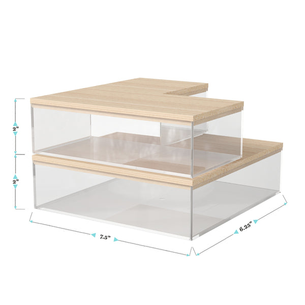 Clear/Light Natural |#| Premium Clear Plastic Storage Bins with Lt Natural Paulownia Wood Lids-3PK S/M/L