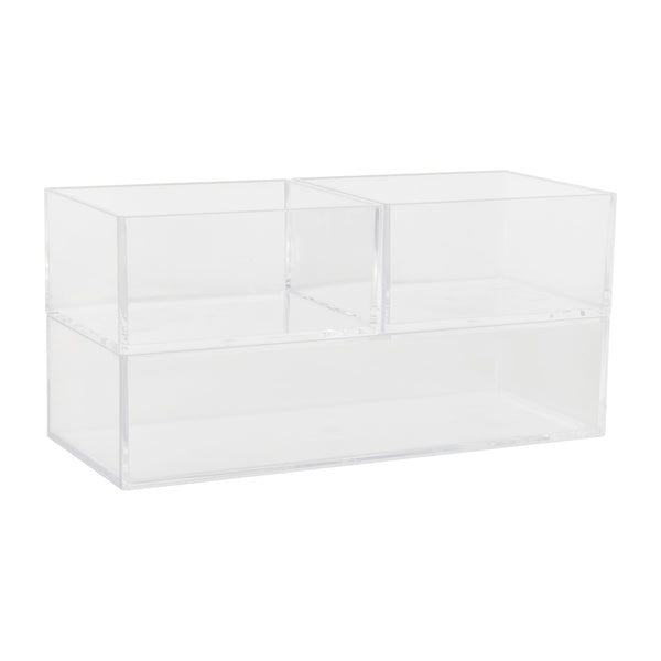 Set of 3 Clear Plastic Stackable Desktop Storage Organizer Trays - 2-S & 1-M