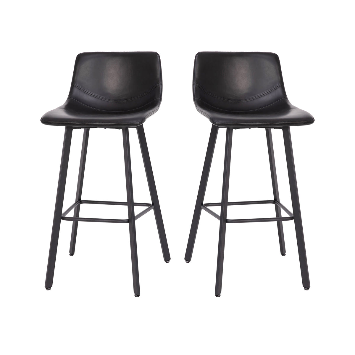 Black LeatherSoft |#| Set of 2 Commercial Indoor Armless Iron Barstools - Black LeatherSoft