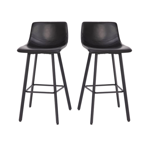 Black LeatherSoft |#| Set of 2 Commercial Indoor Armless Iron Barstools - Black LeatherSoft