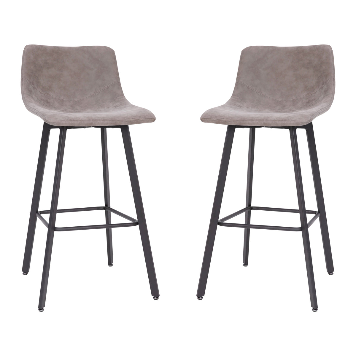 Gray LeatherSoft |#| Set of 2 Commercial Indoor Armless Iron Barstools - Gray LeatherSoft