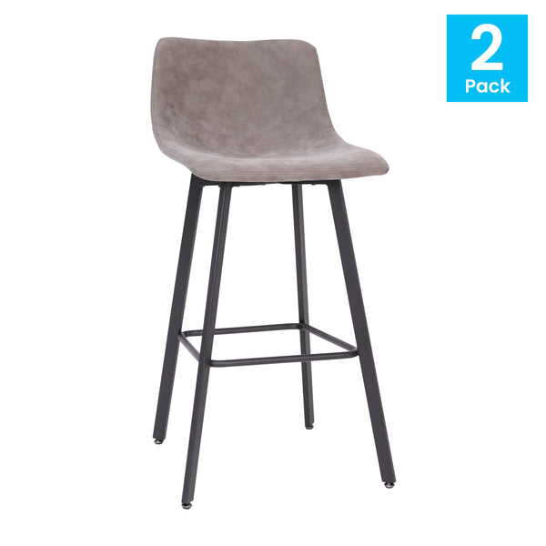 Gray LeatherSoft |#| Set of 2 Commercial Indoor Armless Iron Barstools - Gray LeatherSoft