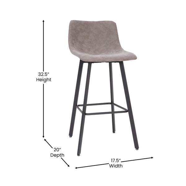 Gray LeatherSoft |#| Set of 2 Commercial Indoor Armless Iron Barstools - Gray LeatherSoft