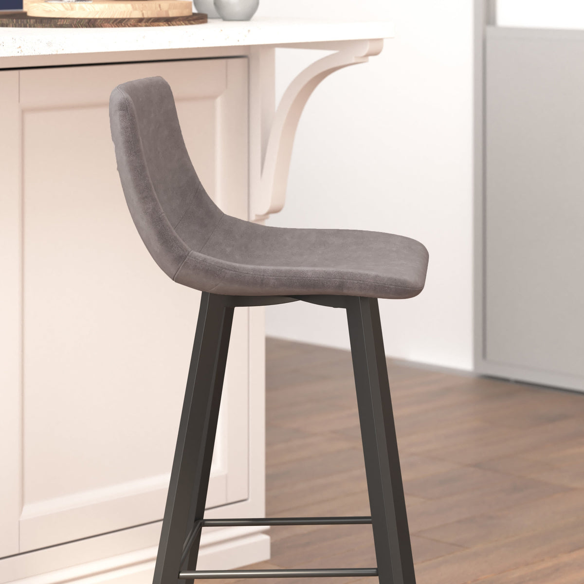 Gray LeatherSoft |#| Set of 2 Commercial Indoor Armless Iron Barstools - Gray LeatherSoft